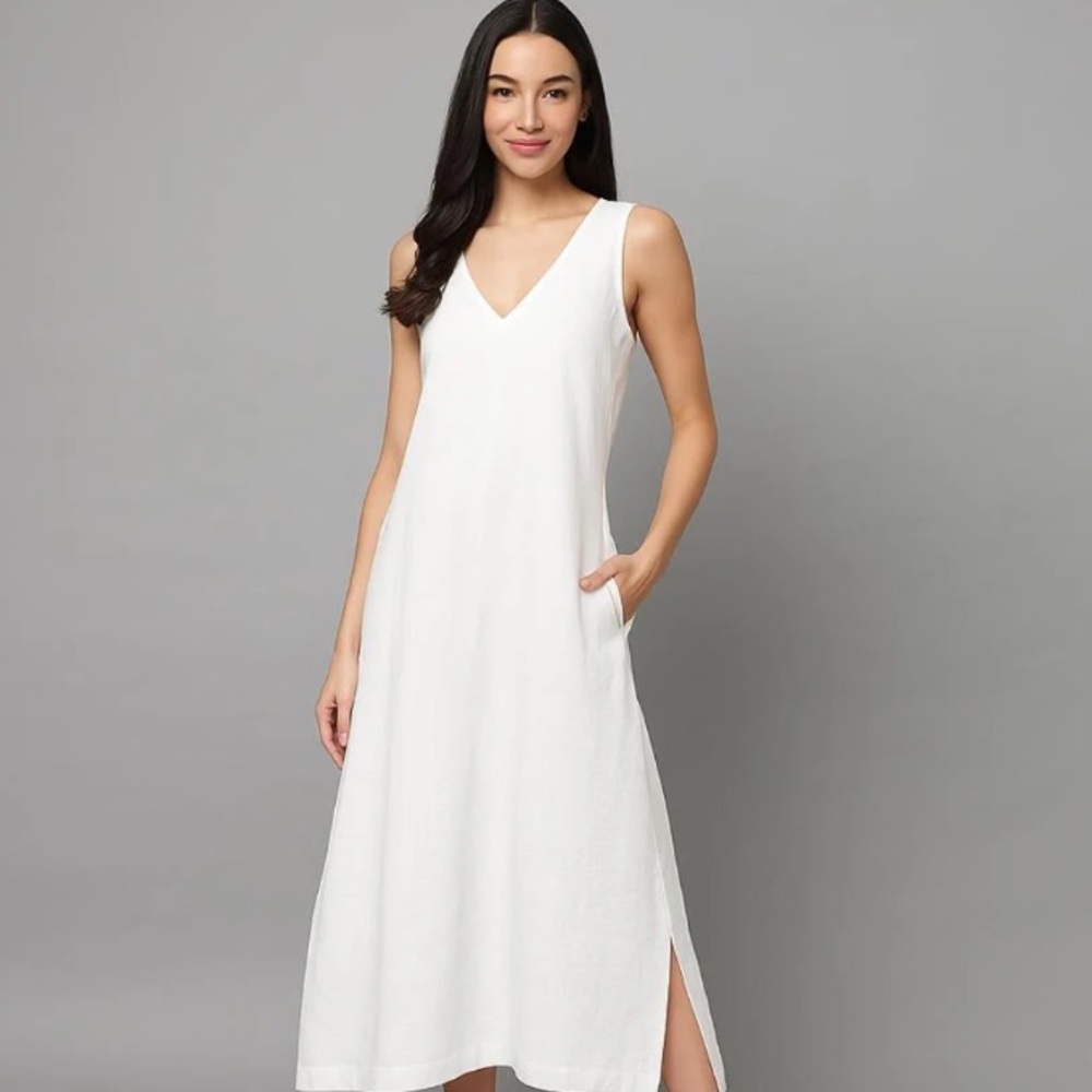 V-neck Cotton Maxi shirt dress